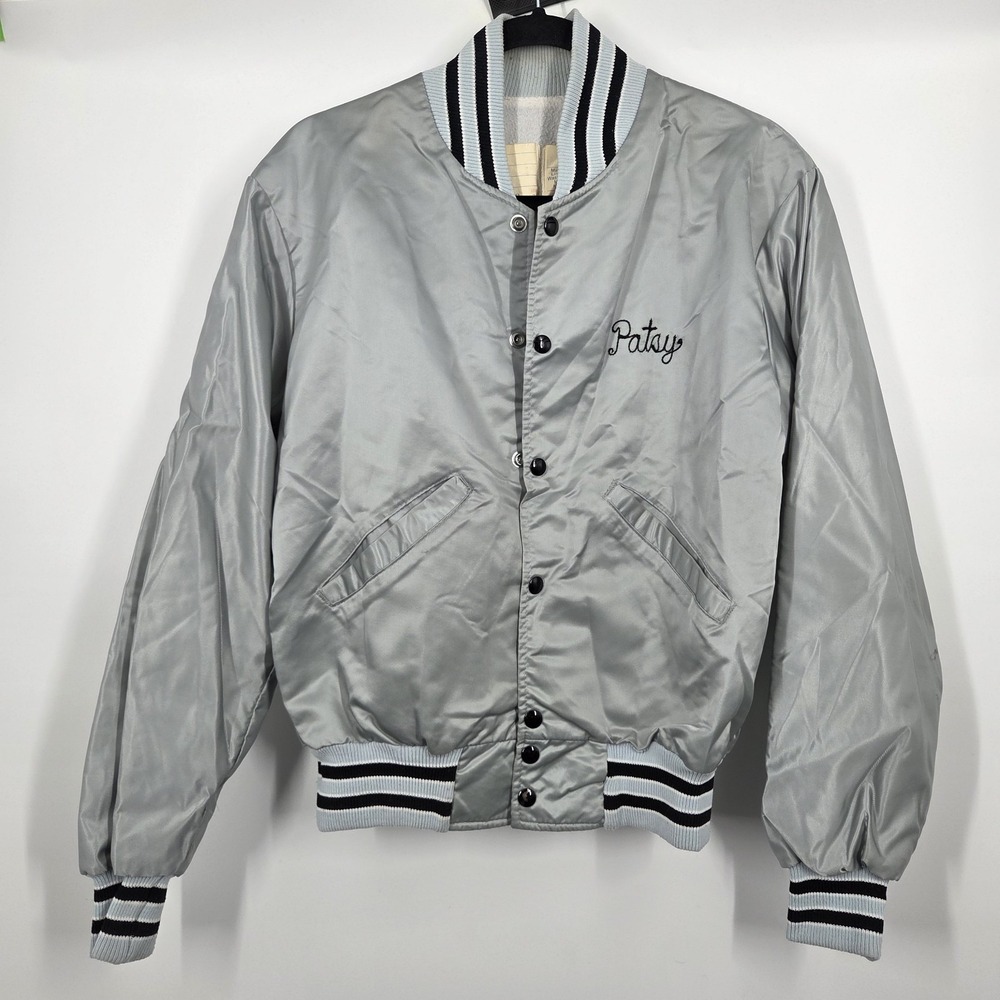 Vintage 80s DeLong Sportswear Snap Button Satin Bomber Jacket Large? Made In USA